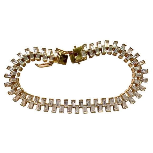 10.00 Carat Lab Created White Topaz Baguette Bracelet in Sterling 14kt Goldplate - Picture 3 of 11